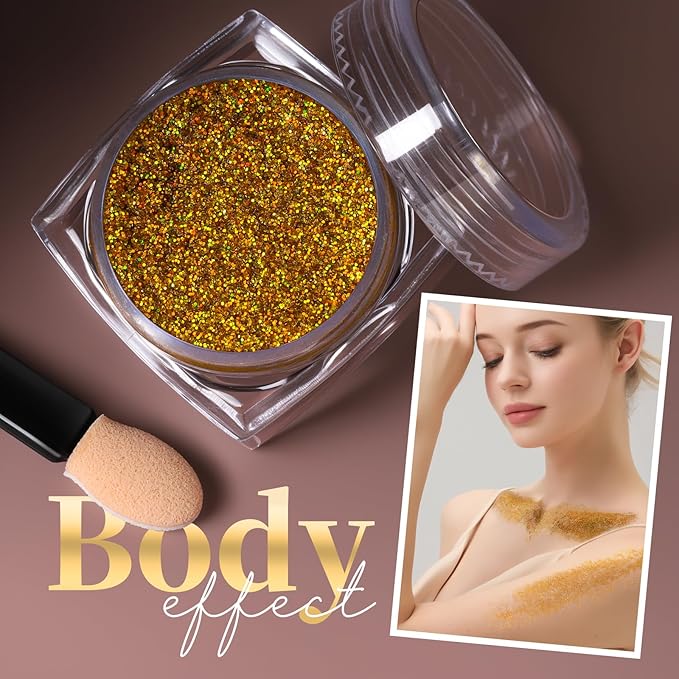 Teenitor Face Glitter Body Glitter, Gold Body Glitter Gel, Hair Glitter Gel, 6 Shapes Rave Glitter, Festival Makeup Glitters Gel, Chunky Sparkling Glitter Gel for Face, Body, Hair