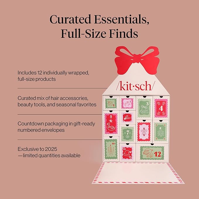 Kitsch Holiday Advent Calendar – Christmas Advent Calendar 2025 with Full-Size Hair Accessories & Beauty Essentials – Festive Self Care Gifts for Women, Limited Edition Christmas Gifts