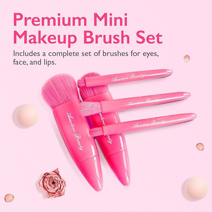 Travel Makeup Brushes Set, Easy Taken 5pcs Mini Makeup Brushes Kit with mirror, ON-THE-GO, Makeup Set for Beauty Blender, Get Glam On-the-Go! strawberry