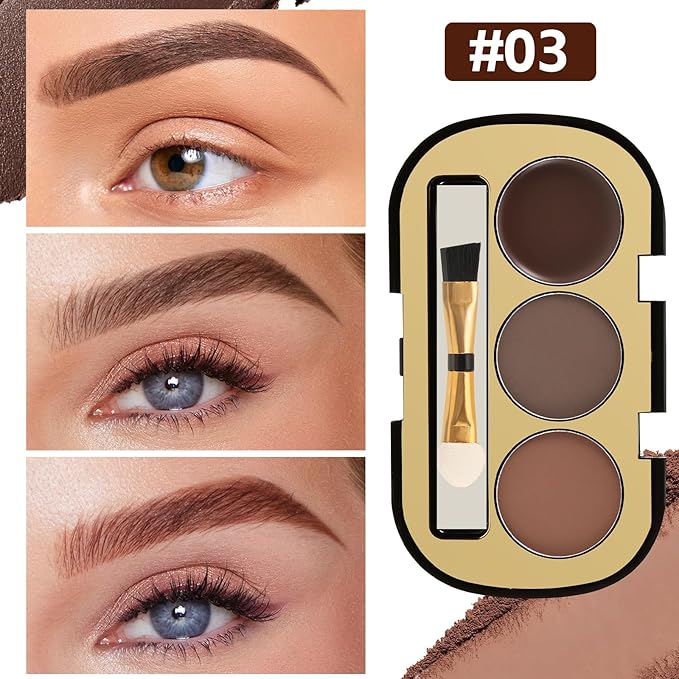 Boobeen 3 Color Eyebrow Powder Palette, Waterproof Eyebrow Gel Makeup, Brow Definer to Shape Perfect Brow，Professional Brow Filler Powder with Brush