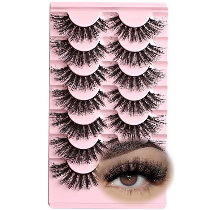 FARRED Lashes Cat Eye False Eyelashes Fluffy Wispy Lash Strips Natural Voume Fake Eyelash Mink Eye Lashes Natural Looking 7 Pairs Full Short Strip Pestañas Set Small Cateye Easy Lashes for Beginners