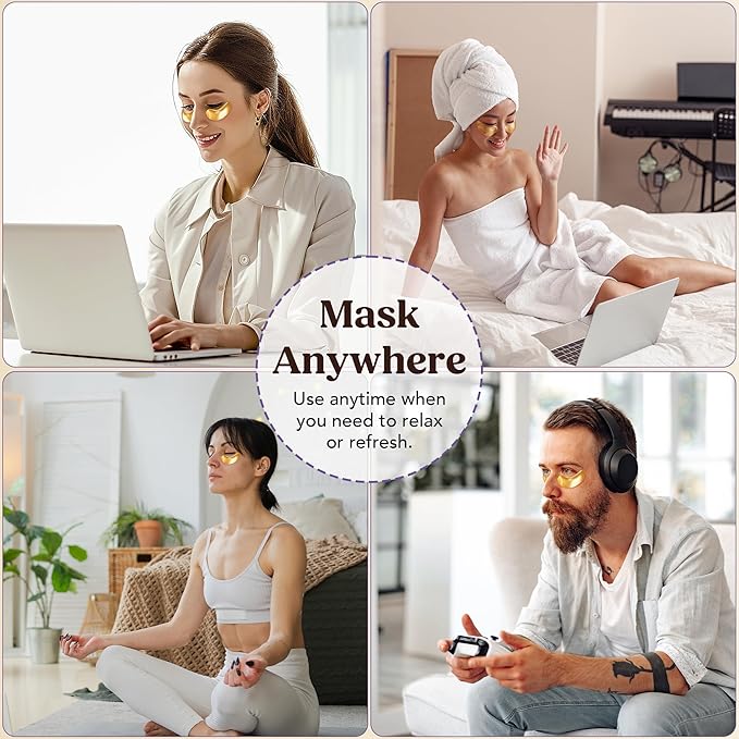 DERMORA Golden Glow Under Eye Patches | Rejuvenating Treatment | Dark Circles, Puffy Eyes, Refreshing, Revitalizing, Travel, Wrinkles | 50 Pairs Eye Gels