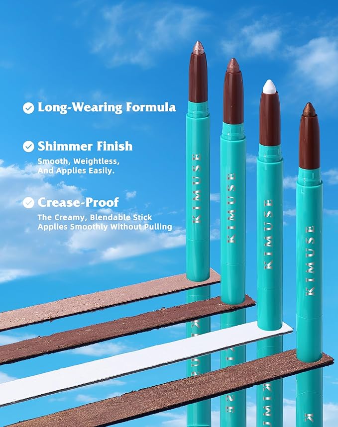 KIMUSE Eyeshadow Stick 4 Colors Set, 3-in-1 Eye Brightener Stick, Long Lasting, Waterproof, Buildable Color, Natural Glow for Daily & Party Makeup
