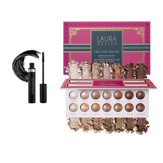 LAURA GELLER NEW YORK Delectable Delights Shimmer-Finish Baked Eyeshadow Kit with Kajal Mascara | Long-Lasting Crease-Proof Baked Eyeshadows for Mature Skin - Amazon Exclusive