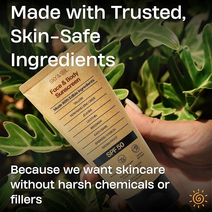 Mineral Sunscreen SPF 50 | With Grass-Fed Tallow & Zinc Oxide | Non-Greasy Formula for Face & Body | Made Without Reef-Harming UV Filters | 3 oz (85 g)