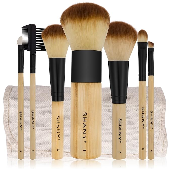 SHANY Bamboo Makeup Brush Set - Vegan Professional Makeup Brushes With Premium Synthetic Hair & Cotton Pouch for Easy Brush Storage - 7pc With Pouch