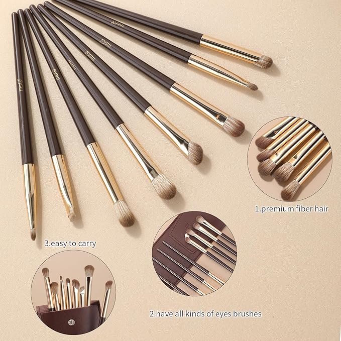MSQ Eye Makeup Brushes 8pcs Eyeshadow Makeup Brushes Set with Bag, Soft Synthetic Hairs for Eyeshadow, Eyeliner, Blending, Concealer, Nose Shadow (Brown)