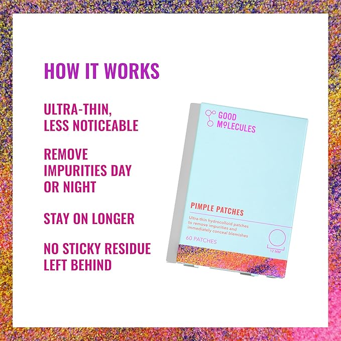 Good Molecules Pimple Patches 60 Pack - Ultra-Thin Hydrocolloid Acne Patches To Conceal Breakouts, Blackheads, and Blemishes - Acne Spot Treatment, Skin Care For Face