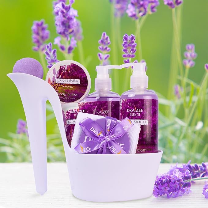 Luxury Spa Gifts for Women – 8 Pc Lavender Scented Bath and Body Set with Bubble Bath, Lotion & More – Luxury Self Care Kit for Wife, Mom, Girlfriend, Birthday Gifts for Women by Draizee