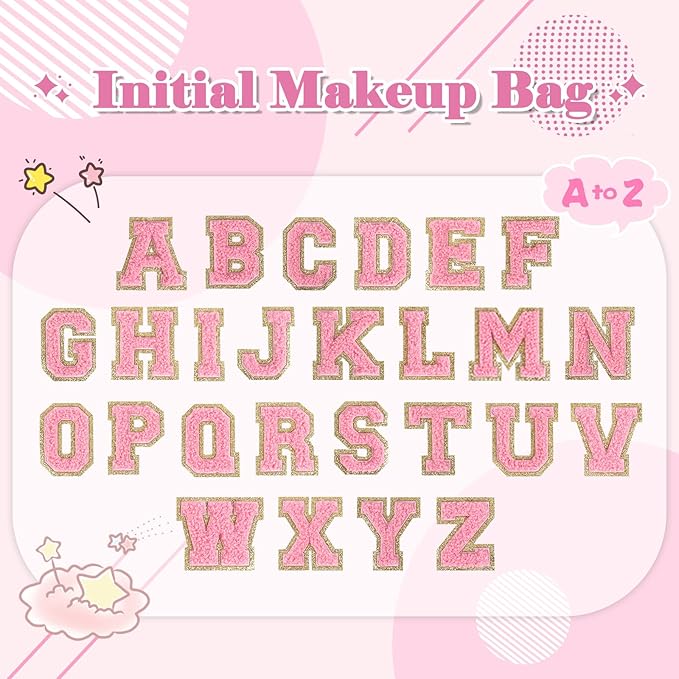 Personalized Makeup Bag Initial A-Z Preppy Patch Bag,Small PU Leather Travel Cosmetic Bag Pouch with Zipper,White Cute Toiletry Bag,Gift Ideal for Teen Girls Women Birthday Friend Mom,Letter A