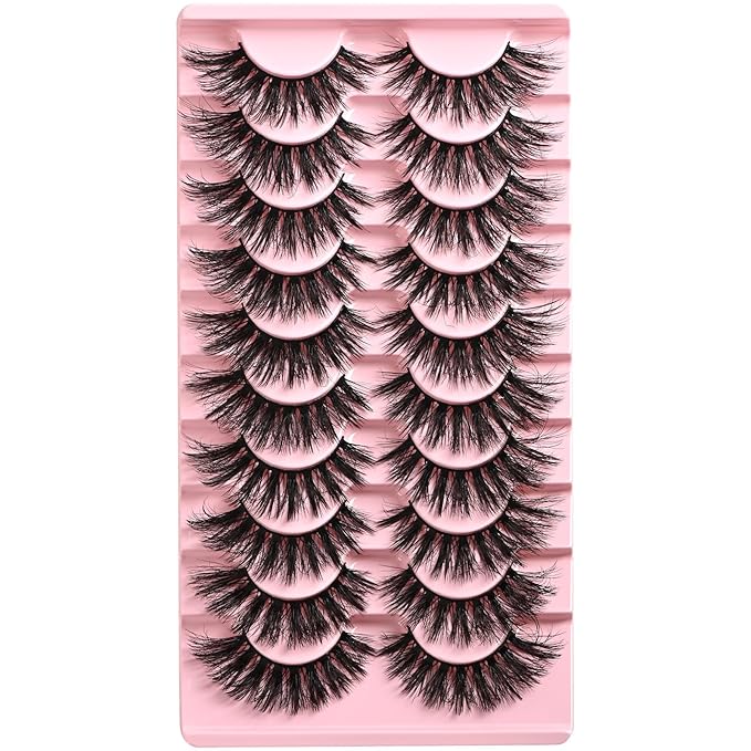 FARRED Cat Eye Lashes Fluffy False Eyelashes Strips 10 Pairs Fake Eyelashes Natural Look Short Natural Lashes Cateye Lash Wispy Volume Eyelash Faux Mink Strip Lashes Pack for Daily Makeup