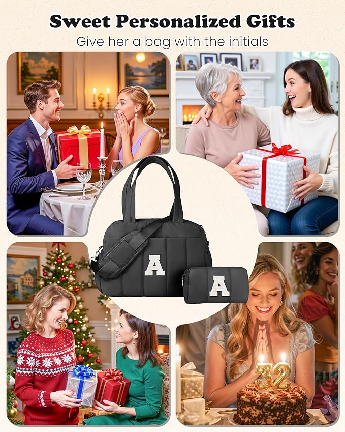 Travel Essentials-Women Duffle Bag with Initial, Personal Item Travel Bags，Gifts for Teen Girls-Gym Bag with Wet Pocket，Lightweight Travel Bags Personalized Tote with Makeup Pouch