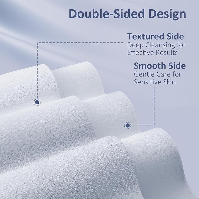 Ourmed Life Face Towels, Disposable Biodegradable Clean Facial Wash Cloth for Sensitive Skin, Lint- free Facial Towels for Cleansing, Skincare and Makeup Remover, Dry Wipes,600 Count，EF texture