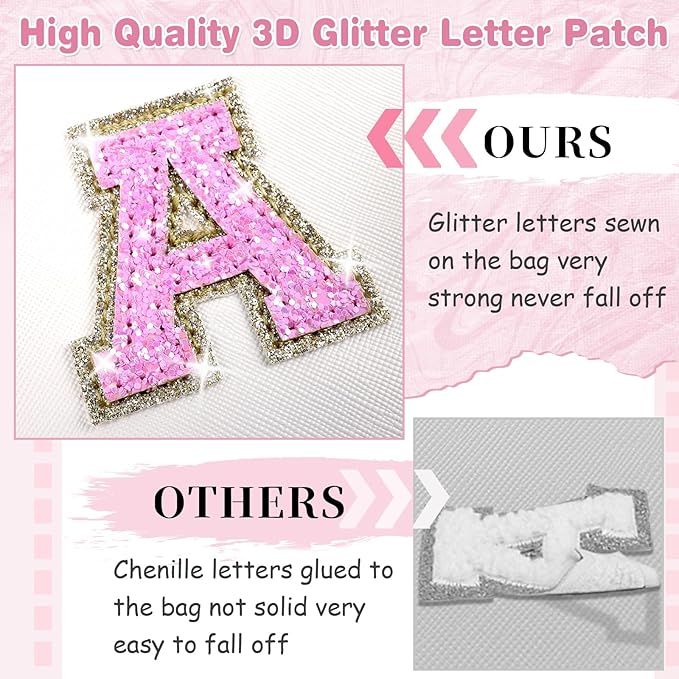 Small Initial Patch Makeup Bag Personalized Gifts Make Up Bag,White Cute PU Leather Glitter Letter Cosmetic Bag with Zipper,Trendy Portable Travel Toiletry Pouch,Preppy Stuff for Teen Girls Women B