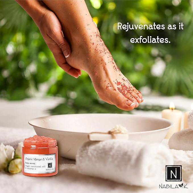 Nabila K Uzuri Hydration Gift Set – Includes Organic Mango Vanilla Body Scrub, Black Soap, Coconut Milk Body Butter & Watermelon Lip Polish – Luxury Bath Kit for Women & Men – Ready-to-Gift Spa Box