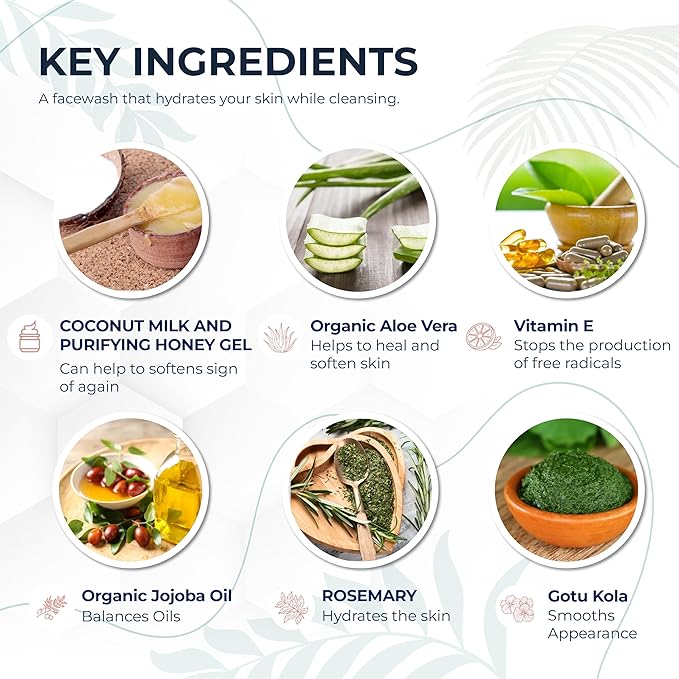 Coconut Milk & Honey Face Wash 4 fl oz – Gentle Hydrating Cleanser for Sensitive to Dry Skin | Fragrance-Free, Non-Drying Formula with Aloe & Jojoba | Ideal for Redness, Dryness & Daily Makeup Removal