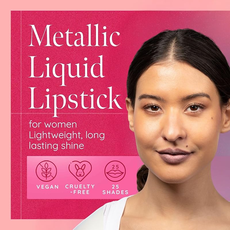 Aromi Metallic Liquid Lipstick | Light Brown Nude Lip Color for Women, Long-lasting, Shimmery Finish, Vegan, Handmade (Brown Sugar)