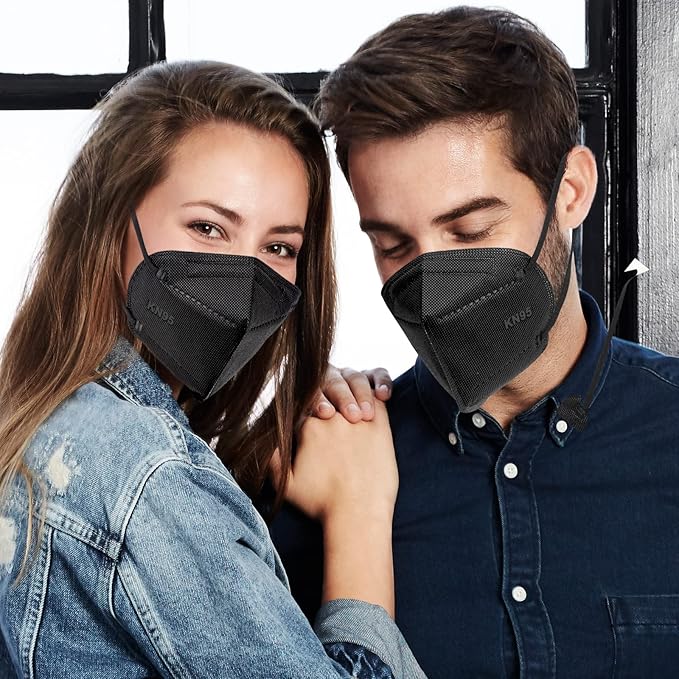 OKIAAS 50 Pack KN95 Face Mask, 5-Layer masks disposable kn95 Black,Face Protection Against PM2.5, Dust, Pollen and Haze, for Women, Men