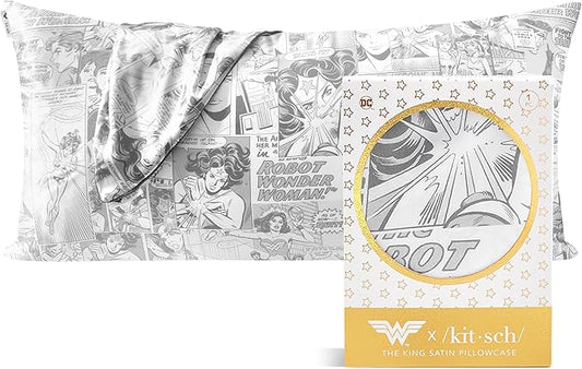 Kitsch Wonder Woman (Comic) Satin Pillowcase with Zipper Softer Than Silk, Luxury Cooling Pillowcase for Hair & Skin, Wrinkle Prevention, Queen/Standard (19X26)