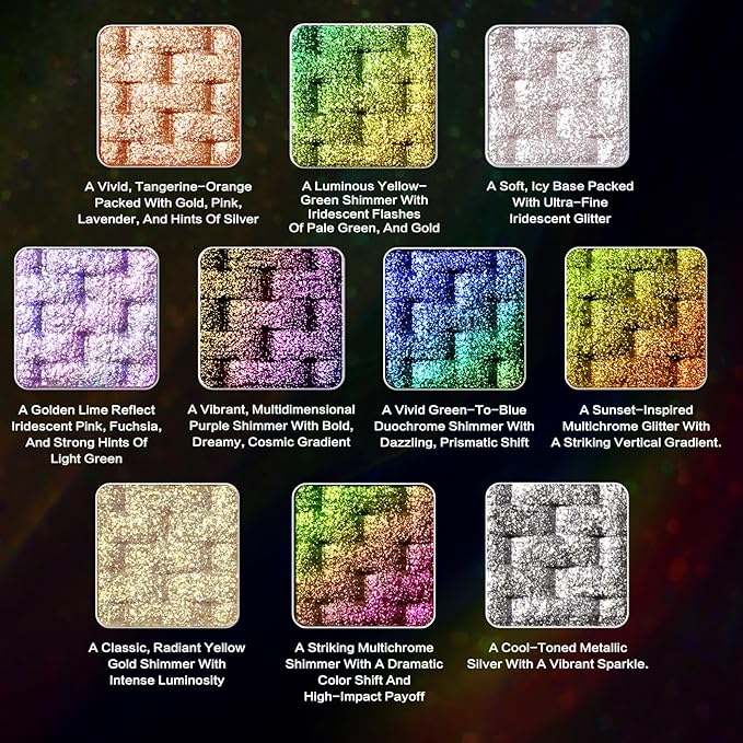 UCANBE Chameleon Multichrome Eyeshadow Palette, 10 Colors Shifting Chromatic Sparkling Metallic Eye Shadow, Multi-Use Blendable Holographic Glitter Shimmer Eye Makeup Palllet (Lunar Mirage)