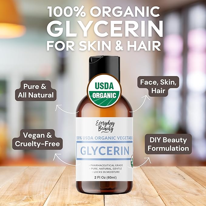 100% Organic Glycerin - For Skin & Hair - Food Grade - USDA Certified - Not From Palm Oil - Perfect Skin and Hair Moisturizer - 2 Fl Oz