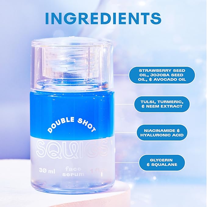 Squigs Bi-Phase Hyaluronic Acid Serum for Face - Ayurvedic Hydrating Face Serum with Niacinamide, Squalane & Turmeric for Moisturized, Glowing Skin - Vegan, Clean Beauty & Paraben Free - 1 FL OZ