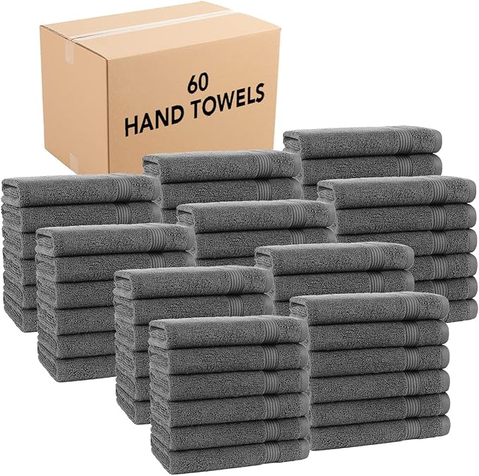 Arkwright Bathroom Hand Towels Set of 6 - (Bulk Case of 60) Super Soft 100% Cotton, 600 GSM Quick Dry & Absorbent, Luxury Bath Essentials for Hotels, Spa, Hosts, and Vacation Rentals, Pewter Grey
