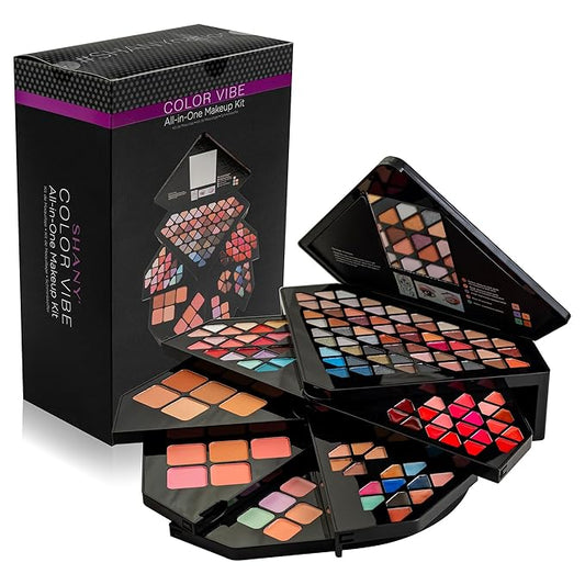 SHANY All in One Color Vibe Makeup Set - 80 Eyeshadows, 20 Lip Colors, 10 Eye Creams, 5 Eye brow makeup, 5 Concealers color corrector, 5 Blushes, 5 face powders and Makeup Mirror.