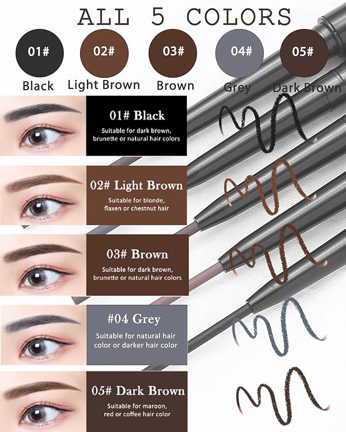 6 Pcs Waterproof Eyebrow Pencil Gray Set,Ultra Fine Professional Eyebrow Retractable Pencil Long Lasting Tinted Micro Brow Pen,Defines,Fills for Perfect&Tiny Brows Women Eye Makeup Gel Pencil-04