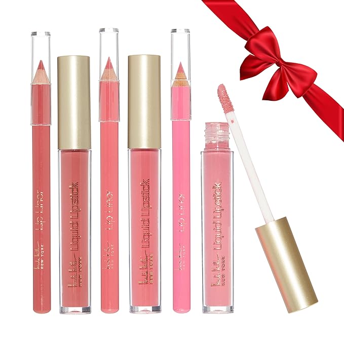Nicole Miller Liquid Lipstick & Liner Collection | 6 Piece Set in Various Shades for Stunning, Long-lasting