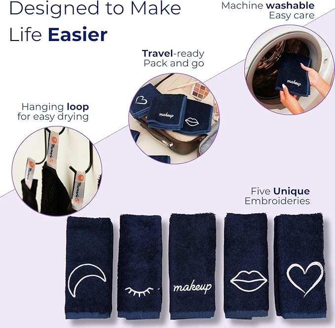 Makeup Washcloths for Face, 5-Pack Face Towels Reusable, 11.5 x 11.5, Gift-Ready Box, Viscose from Bamboo & Turkish Cotton