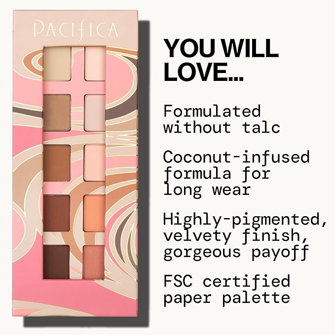 Pacifica Pink Nudes Mineral Eyeshadow Palette, 10 Neutral Shades, For Natural or Smoky Eye Look, Naked Eye Makeup, Longwearing & Blendable, Vegan, Cruelty Free Ophthalmologist Tested