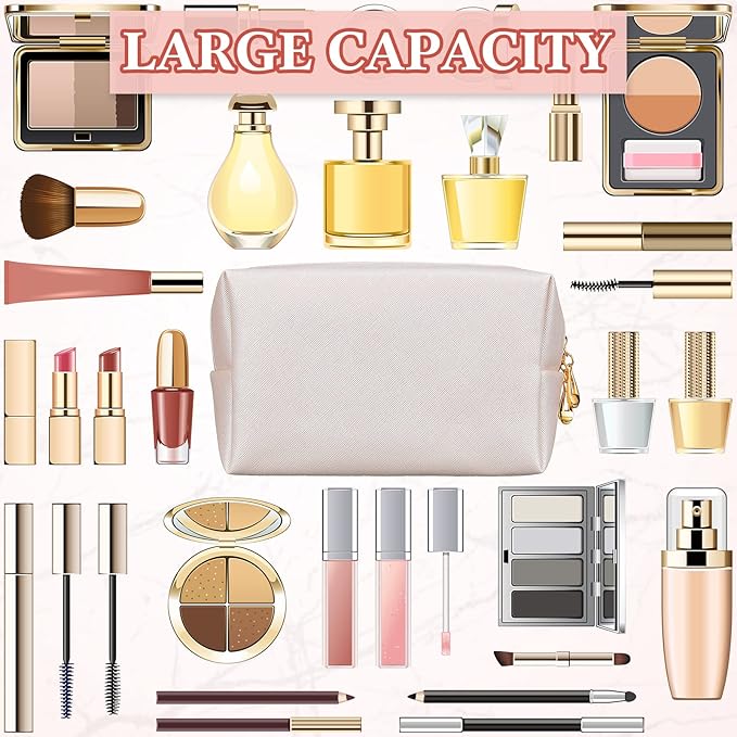 Kigeli 15 Pcs Aesthetic Makeup Bags PU Leather Cosmetic Pouches Waterproof Plain Toiletry Bags Makeup Pouches Bulk for Women Party Gift Travel Storage Organizer(Ivory White)