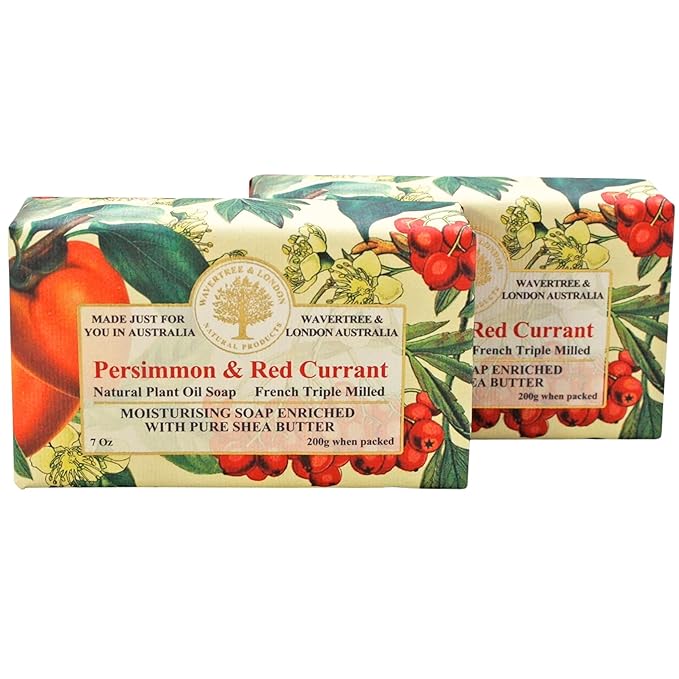 Wavertree & London Persimmon & Red Currant Scented Natural Soap Bars (2 Bars), 7 oz Moisturizing French Triple Milled Soap Bars enriched with shea butter, Plant Oil Bath & Body Soap for Women & Men