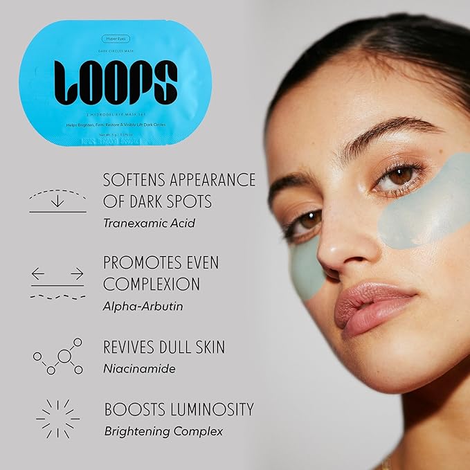 LOOPS Hyper Smooth Eye Hydrogel Eye Mask - 5 Pc Brighten, Hydrate, Nourish and Help Reduce Dark Circles for Refreshed Eyes - Reduces Signs of Puffiness and Fortify Your Eyes