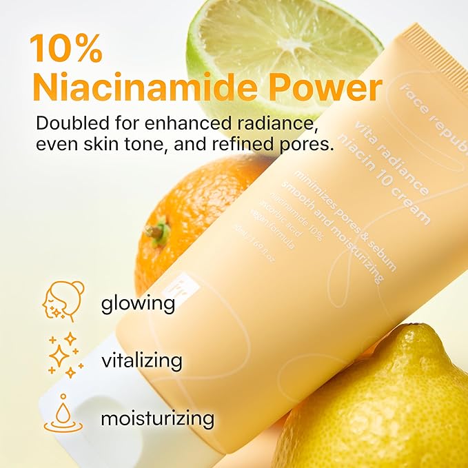 Face Republic Vita Radiance Niacin 10 Cream 50ml 1.69 fl oz | Revitalizing, Natural Coverage | Niacinamide 10%, Ascorbic Acid, Panthenol, Vitamins | Silky Finish | Vegan Korean Skincare