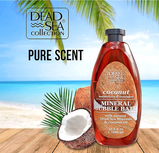 Dead Sea Collection Bubble Bath with Coconut for Women and Men - Coconut Oil and Pure Dead Sea Minerals - Nourishing and Moisturizing Skin - Pack of 2 (67.6 fl.oz)