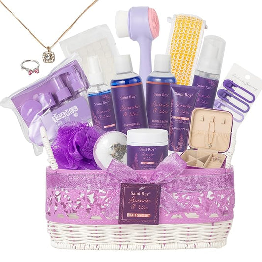 22 Pcs Bath and Body Gift Set - Spa Gift Baskets for Women Jasmine & Honey Scent, Spa Kit Lavender and Jasmine Scented, Birthday Gift Basket, Bath Gift Basket For Women, Luxury Bath Gift Set Home Spa