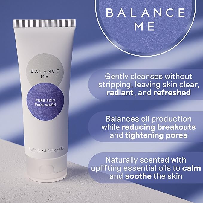 Balance Me Pure Skin Face Wash, Gentle Foaming Facial Cleanser with Moringa & Rice Bran (1 x 4.23 fl oz), Non Toxic Water-Based Facewash for Oily, Blemish-Prone & Sensitive Skin