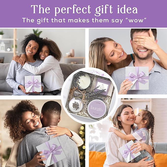 Lavender Spa Gift Set & Basket for Women – Relaxing Self Care Package with Candle, Bath Bomb, Soap & Scrub – Birthday, Thank You, Christmas, Housewarming, Bridal Shower, Get Well Soon Gifts