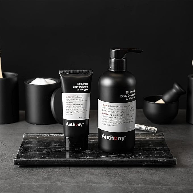 Anthony No Sweat Body Defense, Anti-Chafe Talc Free Cream To Powder Lotion, 16 Fl Oz and Anthony Invigorating Rush Hair and Body Wash, 32 Fl Oz