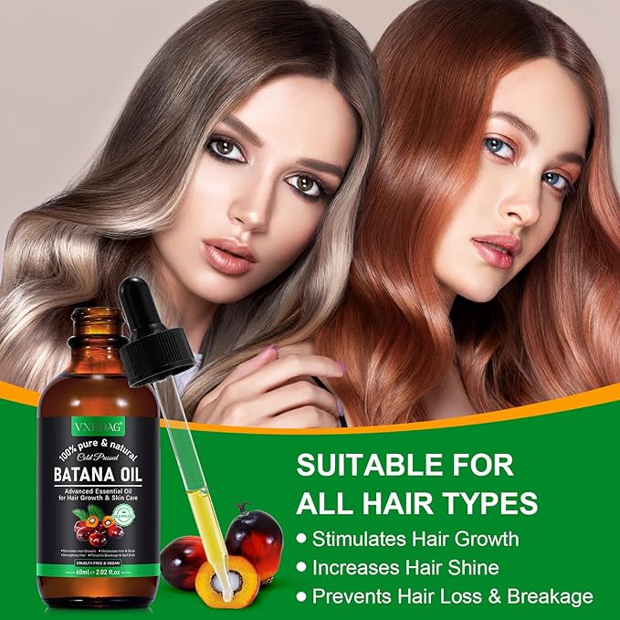 Batana Oil - Pure & Natural Hair Growth Oil from Honduras, Eliminates Split Ends, Enhances Radiance for All Hair & Skin Types, 4.04 fl oz (pack of 2)