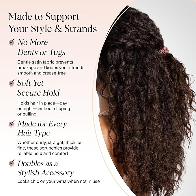 Kitsch Satin Scrunchies for Women - No Crease Hair Ties for Girls | Scrunchies For All Hair Types and Textures, Perfect for Day or Night | Ideal Gifts for Women - 6 Pcs, Terracotta