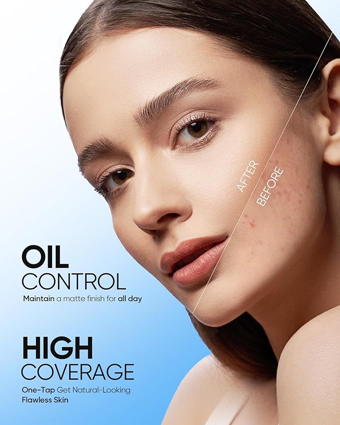 Velvet Matte Cushion Foundation Blue Ultra Cover Powder Foundation, 12h Oil-Control, Lightweight, Long-Lasting, Waterproof Korean Cushion Makeup(#01W Warm Vanilla)