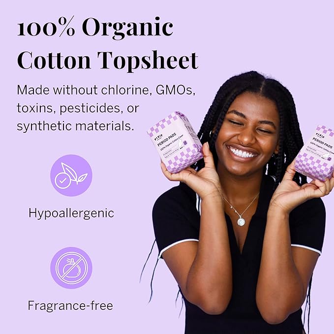 Pixie Organic Cotton Pads for Women - Ultra Thin with Wings, Leak-Proof & Moisture-Wicking - Compostable, Unscented Menstrual Pads - Regular Absorbency - 48 Count