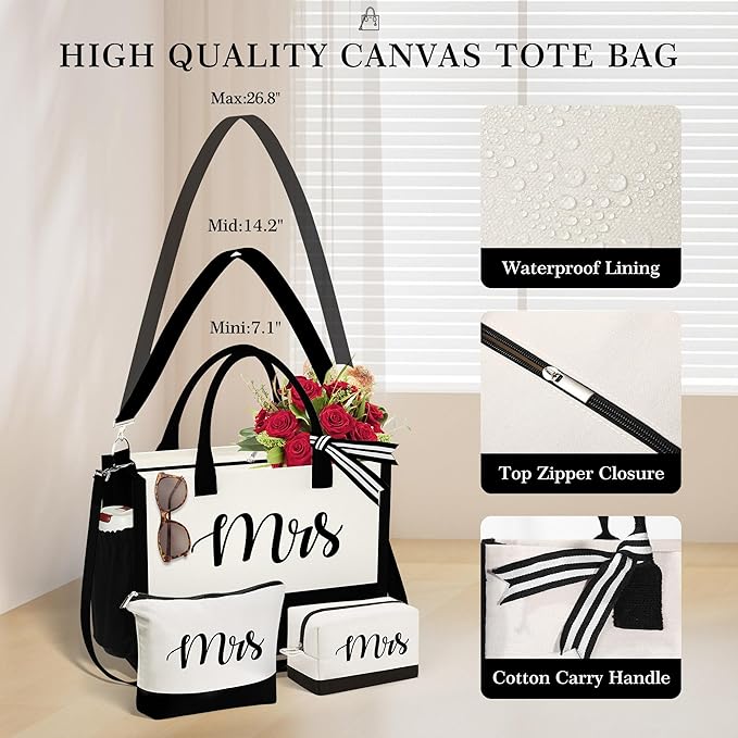 YOOLIFE Initial Canvas Tote Bag & Makeup Bag, Birthday Gifts for Women Mom Sister Friends, Bridesmaid Wedding Gifts