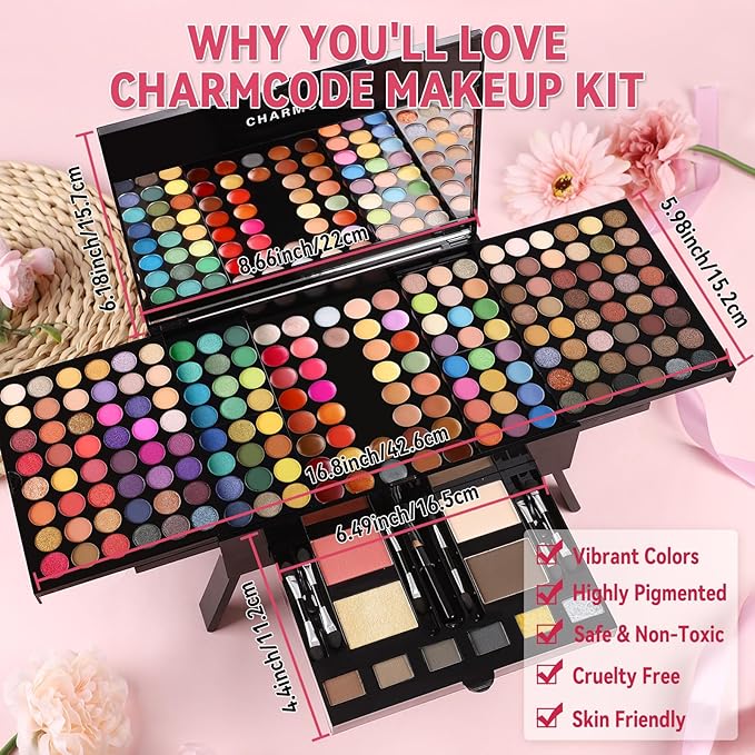 190 Colors Cosmetic Make up Palette Set Kit Combination with Eyeshadow Facial Blusher Eyebrow Powder Face Concealer Powder Eyeliner Pencil A Mirror All-in-One Makeup Gift Sets For Women