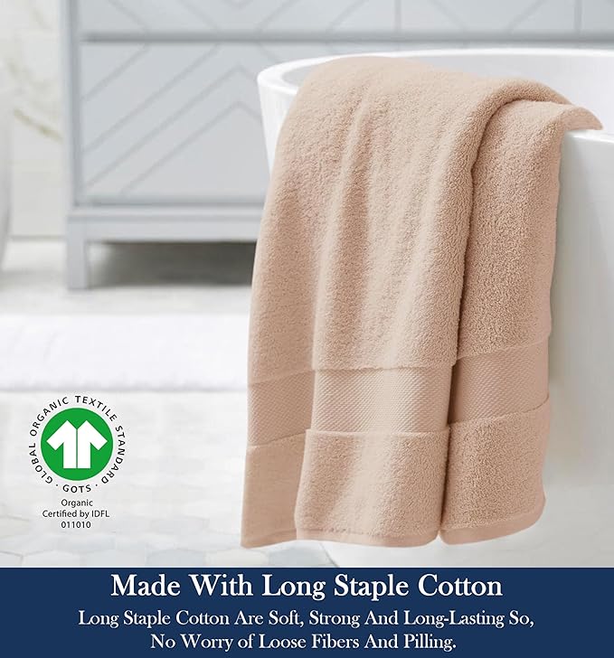 Delara Organic Cotton Luxuriously Plush Bath Sheet Pack of 4 | GOTS & OEKO-TEX Certified | Premium Hotel Quality Towels | Feather Touch Technology|650 GSM Long Staple|Soft, Quick Dry & Ultra-Absorbent