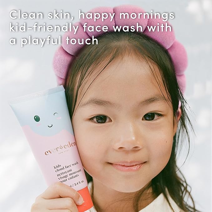 Happy Morning DUO Kids Spa Headband for Girls: Clean & Vegan Skin Care Bundle | Cloud Face Wash + SPF 20 Mineral Face Cream | Non-Toxic | Easy-to-Use Skincare