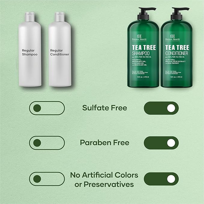 Botanic Hearth Tea Tree Shampoo And Conditioner Set | With 100% Pure Tea Tree Oil, For Itchy And Dry Scalp, Sulfate/Paraben Free | For Men And Women | 16 Fl Oz Each